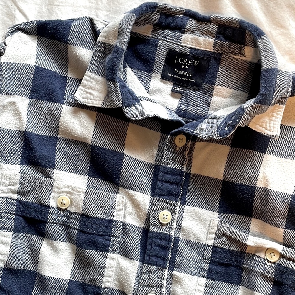 J. Crew Button up Flannel Shirt Blue & White Buffalo Check Plaid